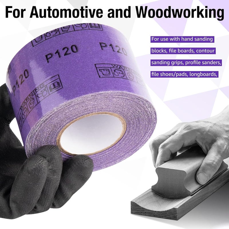 FASTPLUS 320 Grit PSA Purple Film Ceramic Sandpaper Roll, 2-3/4" Wide Continuous 20 Yard Longboard Sanding Roll Wet Dry Sanding Blocks Self Adhesive Sticky Back Sanding Sheets for Woodworking Automotive - Image 5